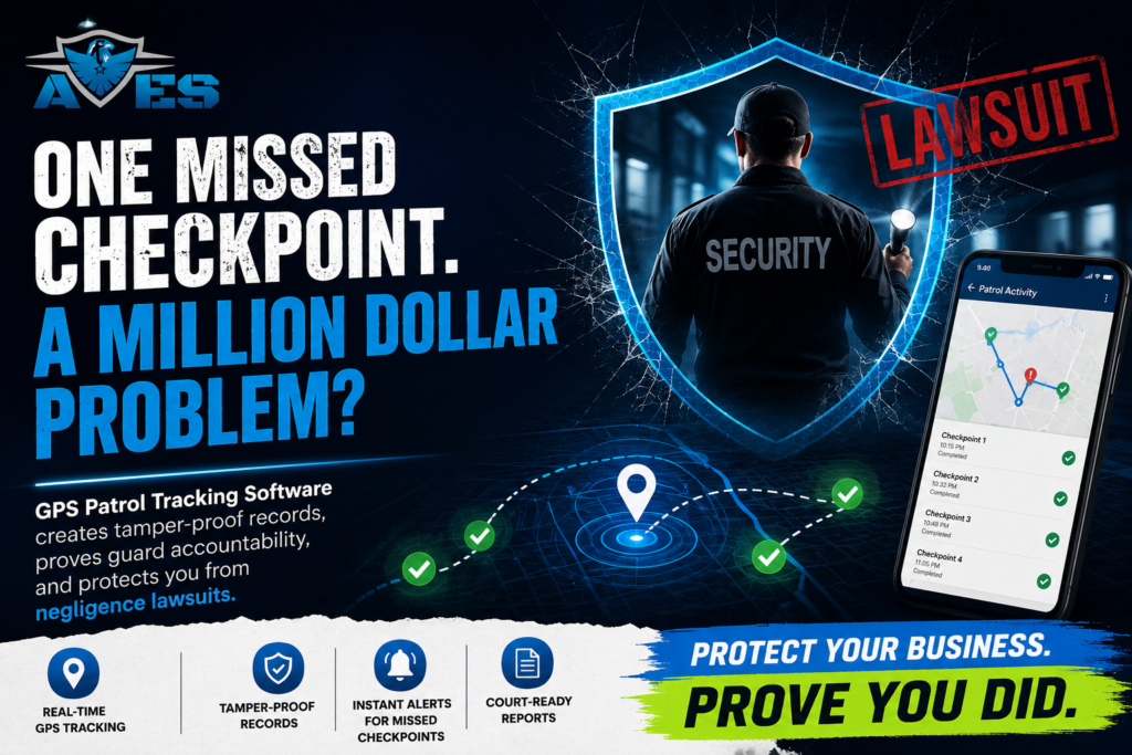 Guard Tour System showing real-time guard tracking, checkpoint verification, incident reporting, and digital patrol records.